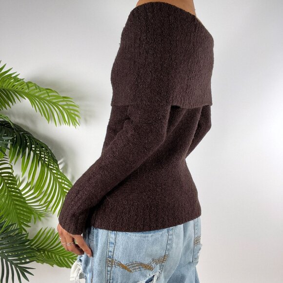 Vintage MODA Brown Wool Fairy Grunge Cottagecore Off The Shoulder Sweater /Large - Picture 2 of 6